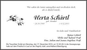Traueranzeige von Herta Schärtl von Pegnitz-Zeitung
